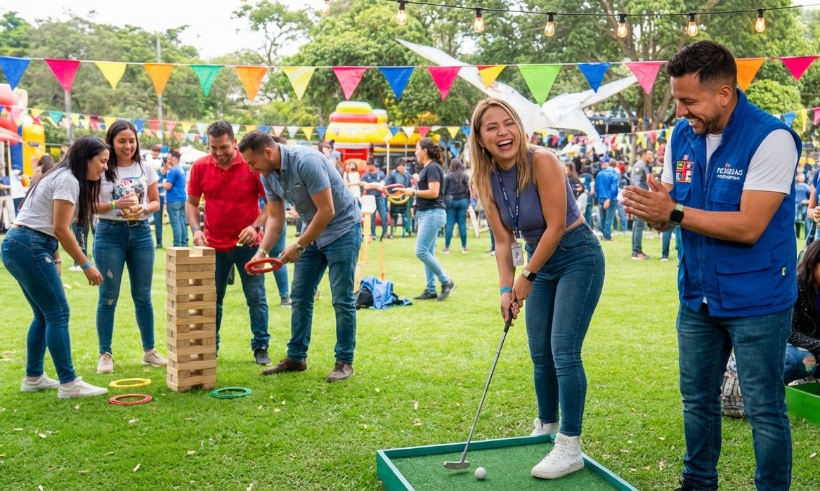 Feria de pueblo con juegos tradicionales